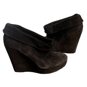 Kelsi Dagger Brown Suede Wilma Foldover Wedge Booties Size 7 1/2 Women’s